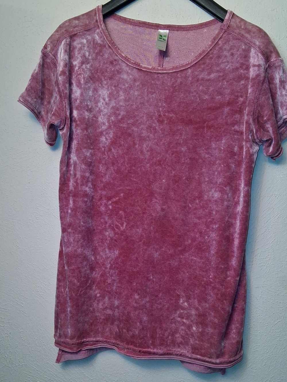 Green Tea Womens Crushed Velvet Short Sleeve Tee - Dusty Rose